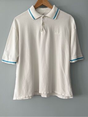 Men's White Polo with Light Blue Trim - Classic Casual